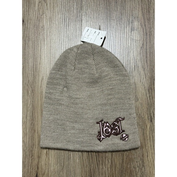 Y2K Lost Skateboarding Brown Pink Knit Beanie Hat - Picture 1 of 5